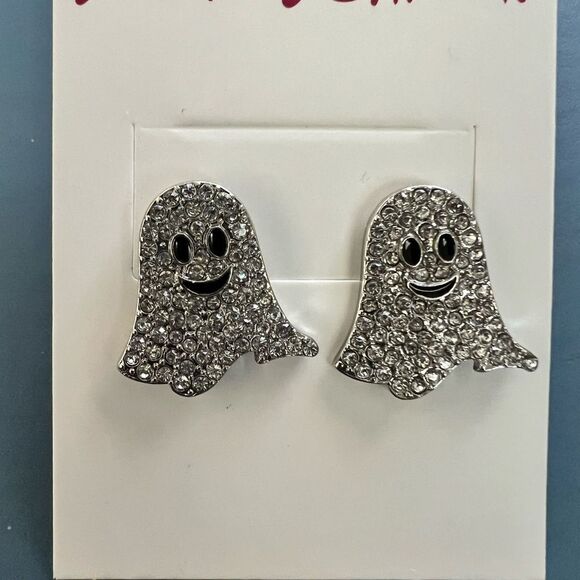 👻 Betsey Johnson Silver Sparkling Ghost Earrings 👻 - Picture 5 of 8